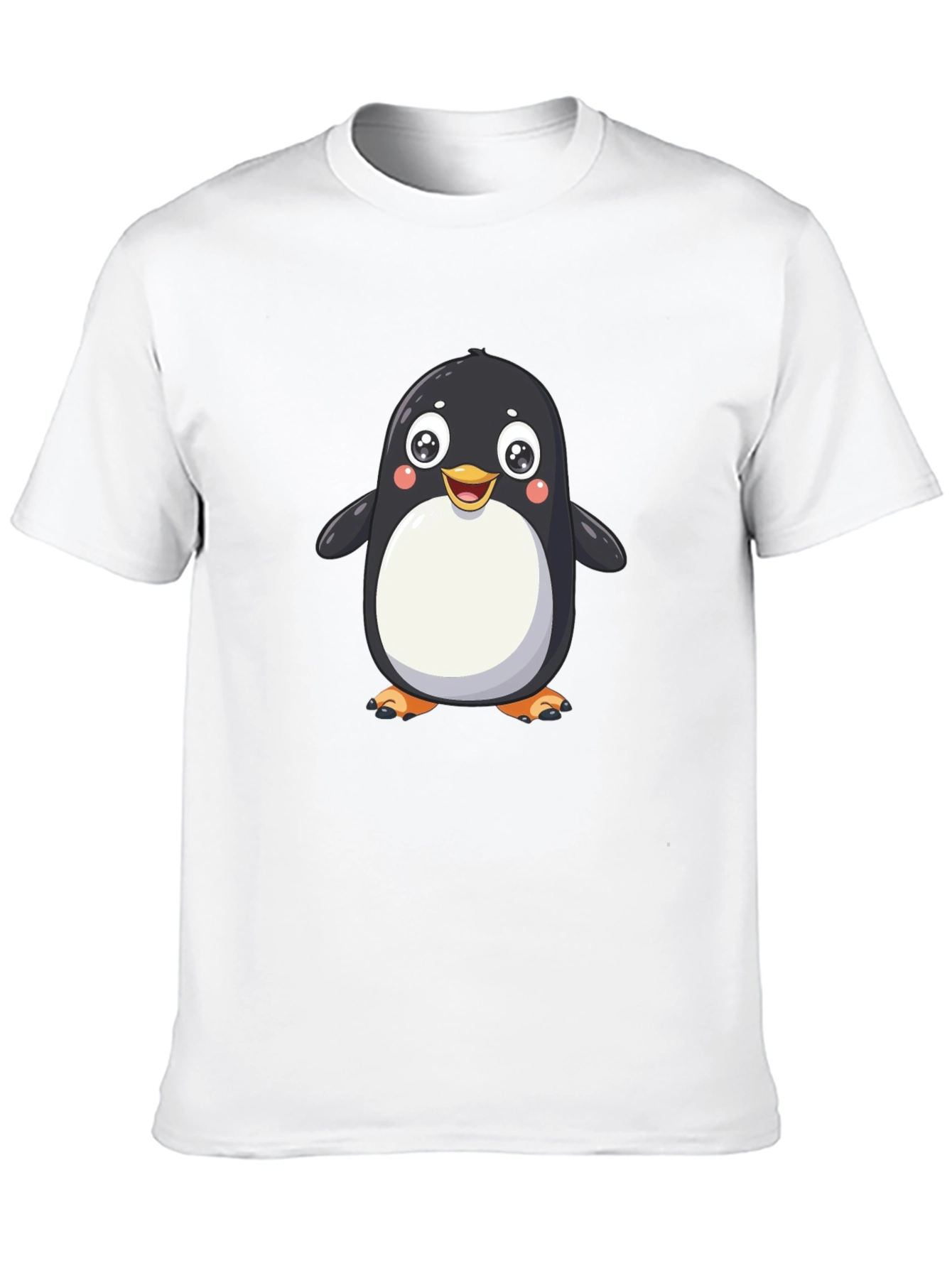 Cute Cartoon Penguin Graphic Tee - Black