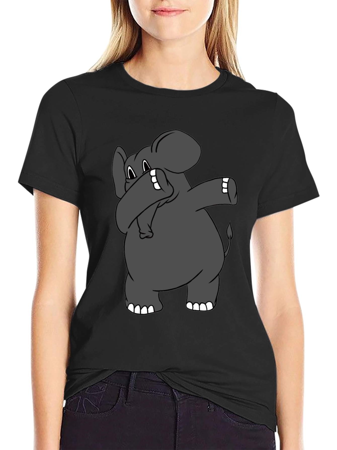 Dabbing Elephant Graphic T-Shirt - Black Cotton Tee