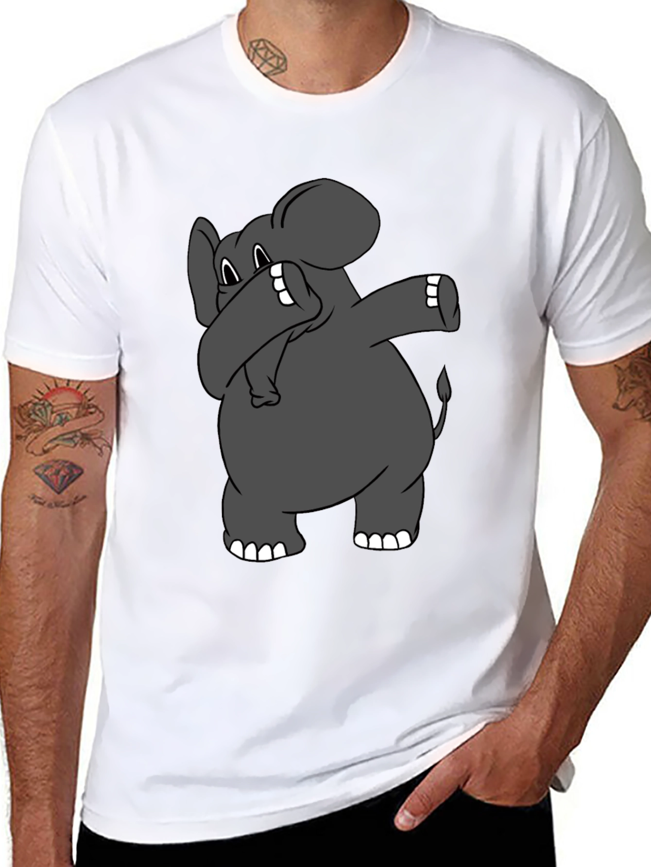 Dabbing Elephant Graphic T-Shirt - Black Cotton Tee