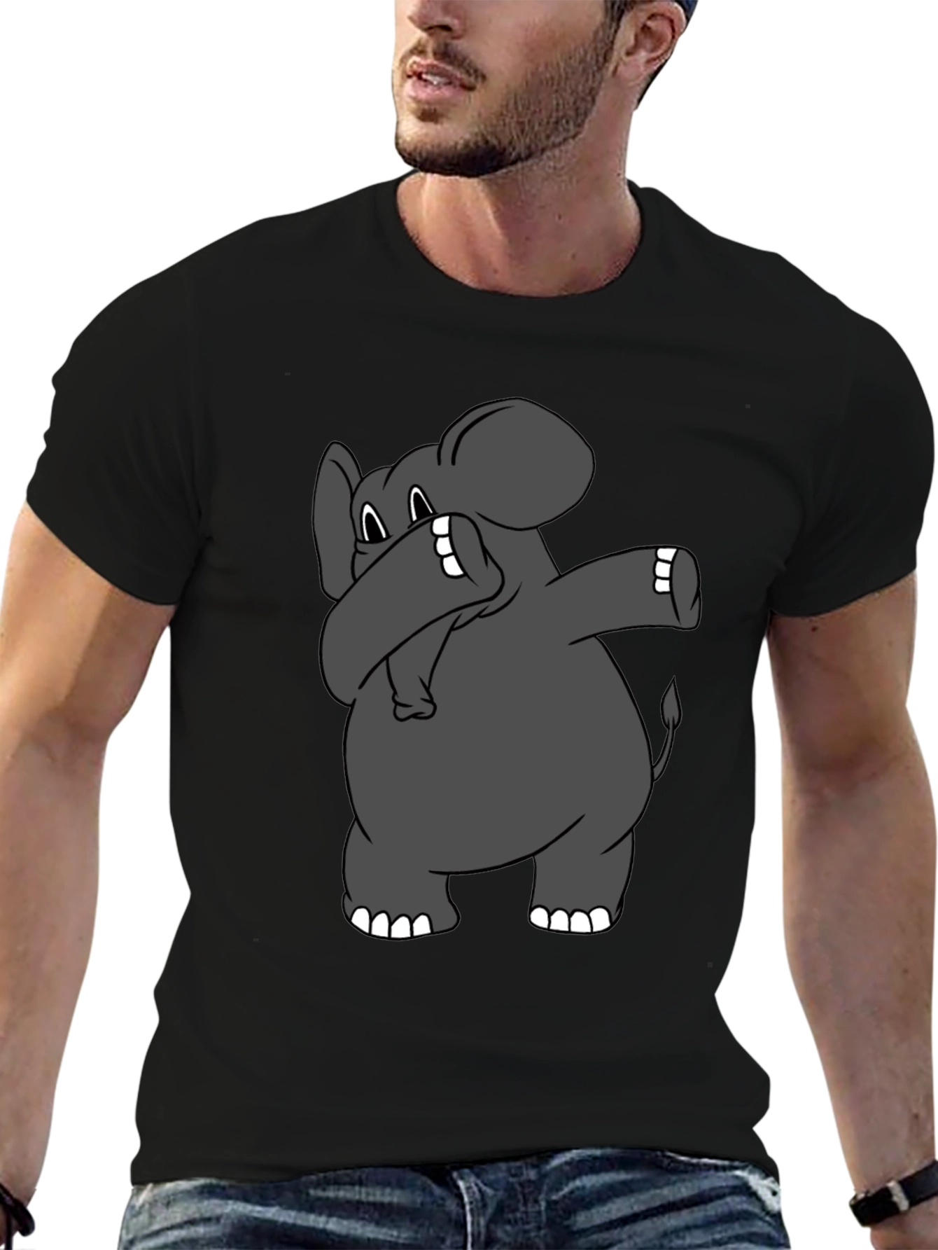 Dabbing Elephant Graphic T-Shirt - Black Cotton Tee
