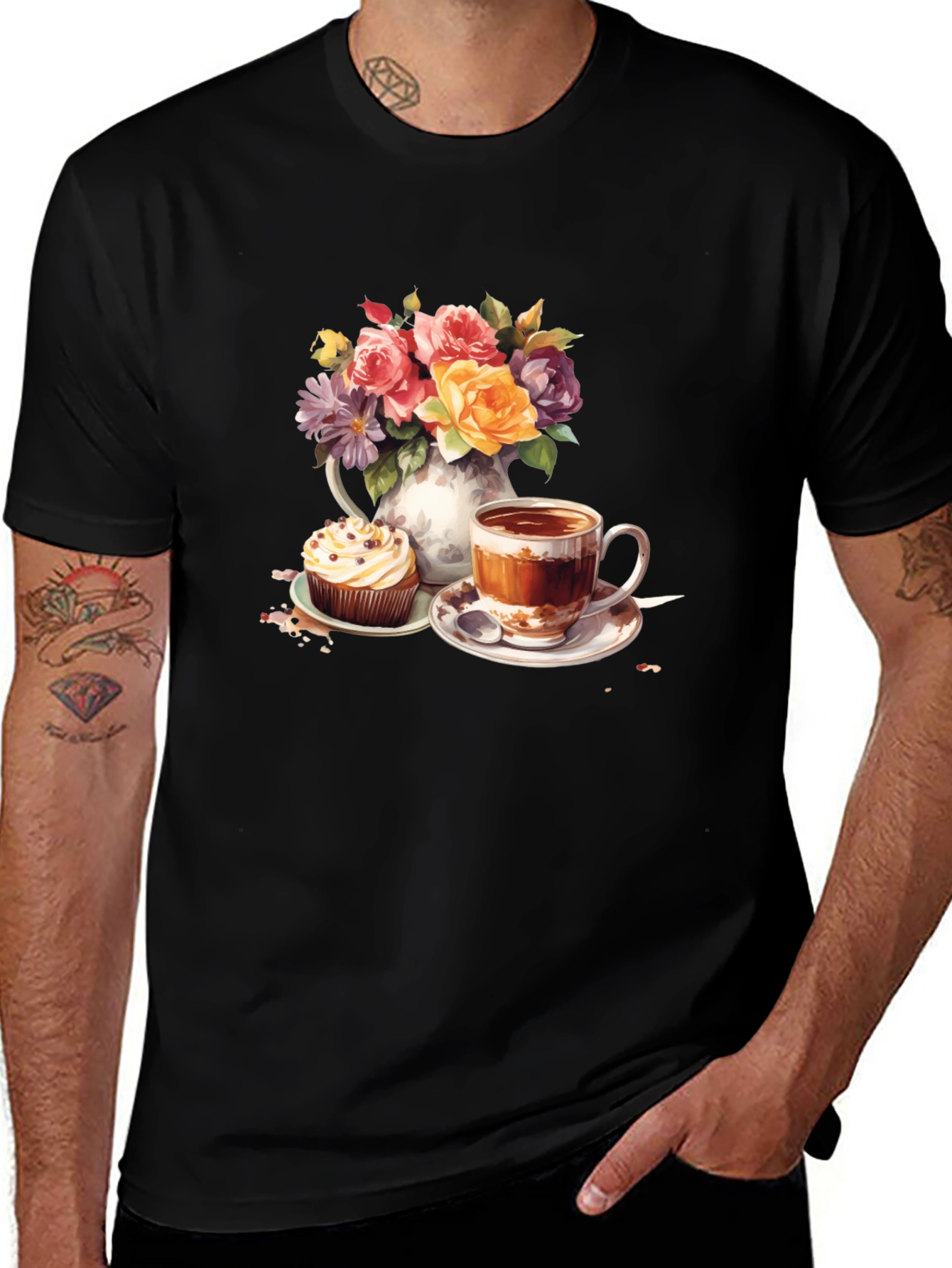 Floral Tea & Cupcake Graphic Tee