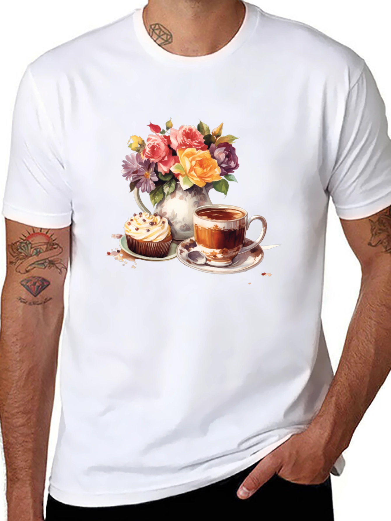 Floral Tea & Cupcake Graphic Tee