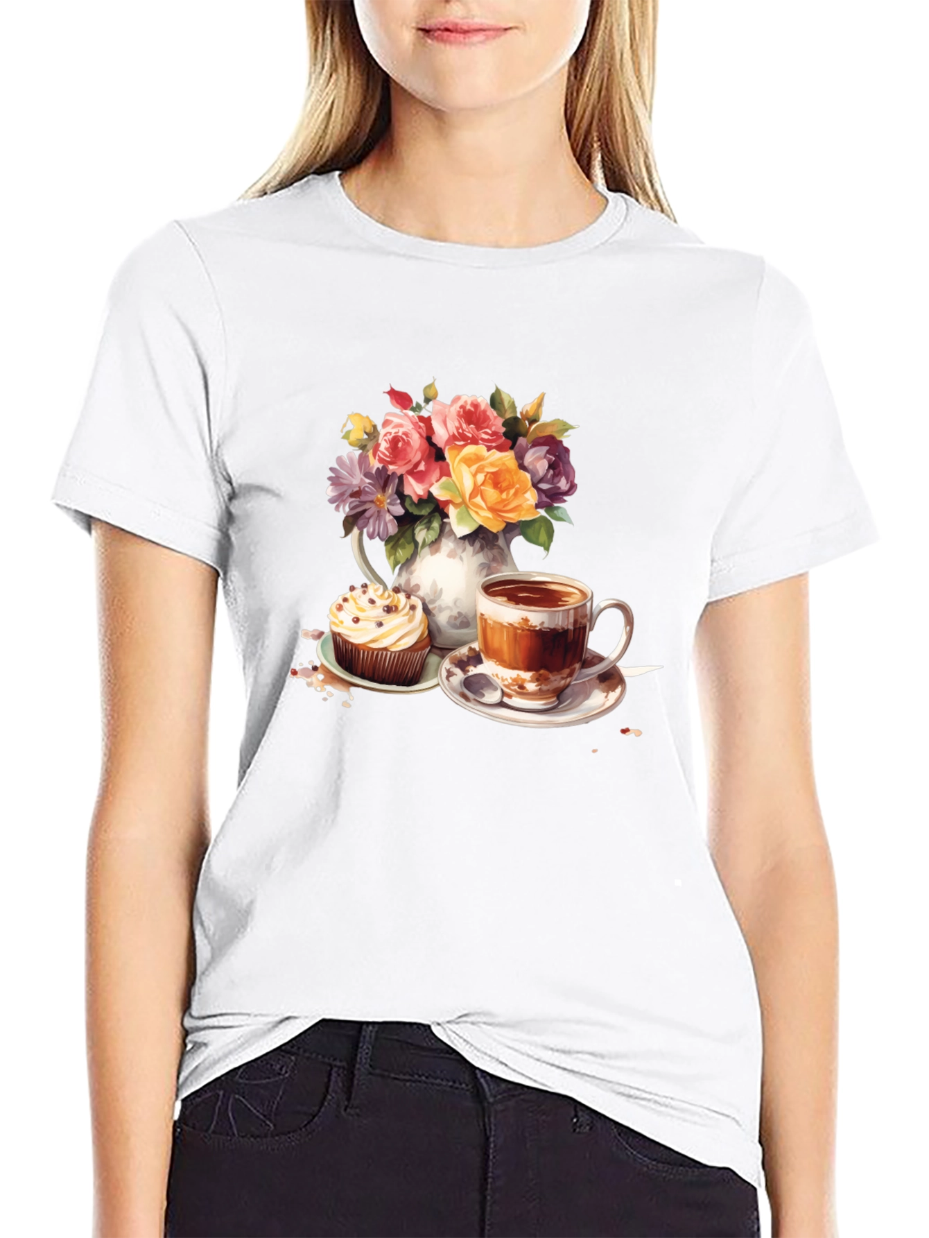 Floral Tea & Cupcake Graphic Tee
