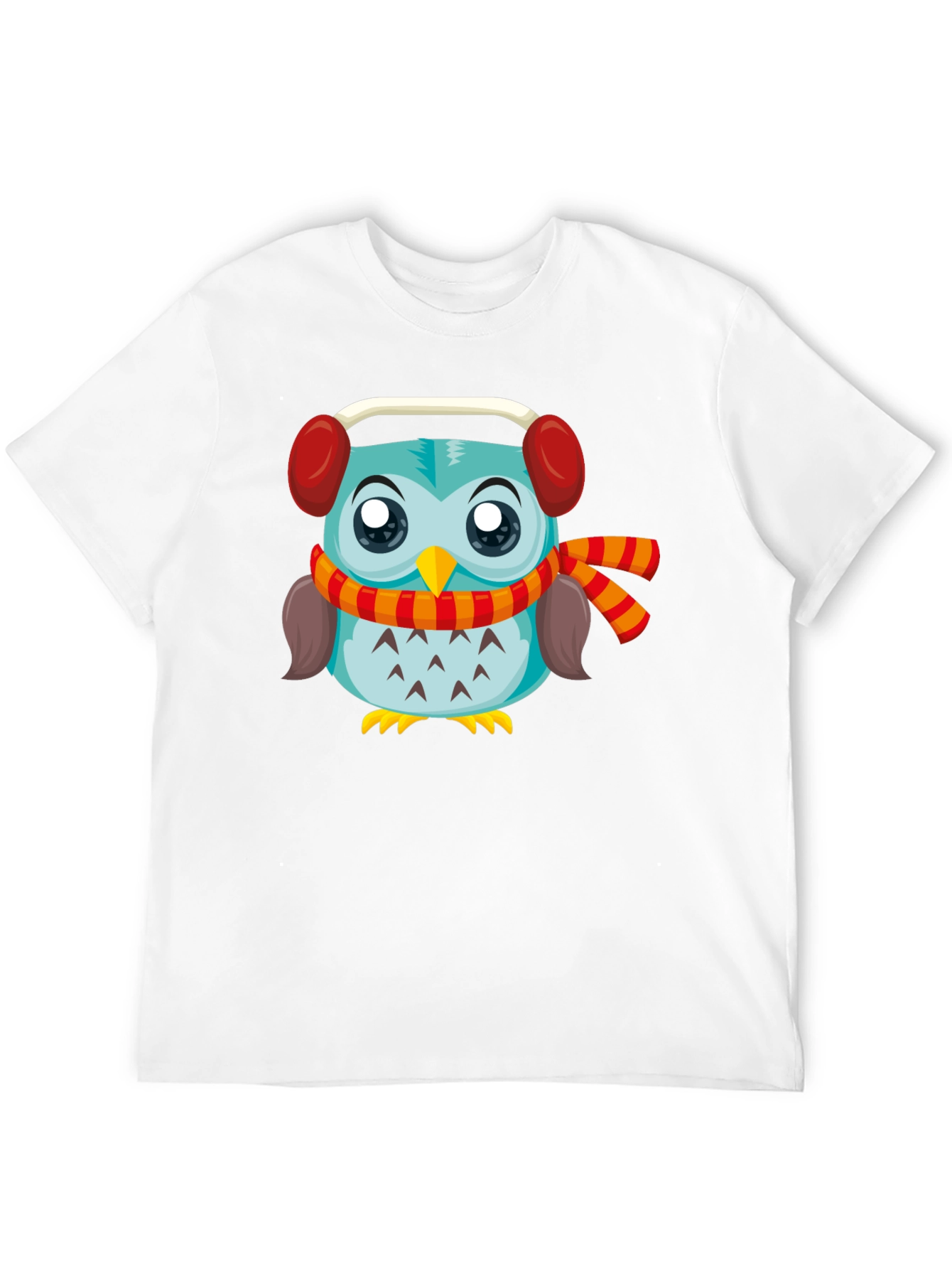 Owl with Earmuffs Graphic Black T-Shirt