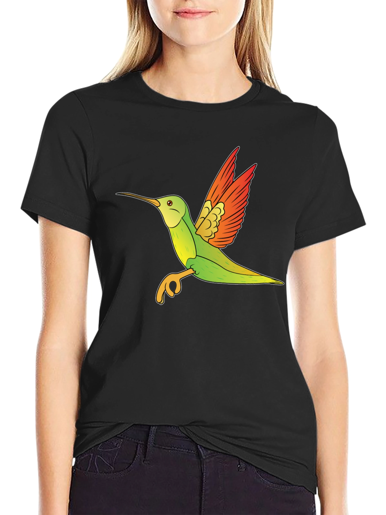 Hummingbird Graphic Tee - Black Cotton Blend