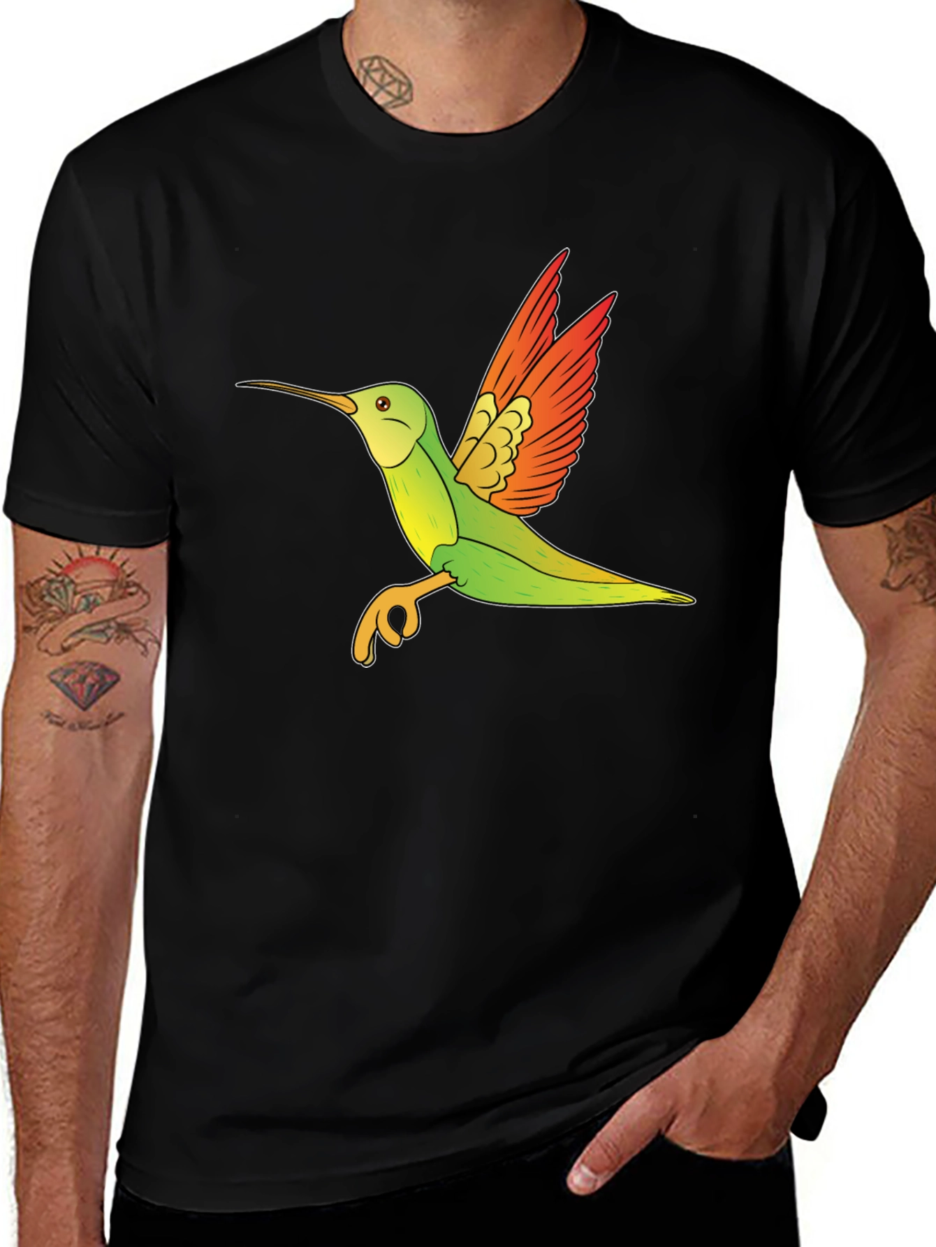 Hummingbird Graphic Tee - Black Cotton Blend