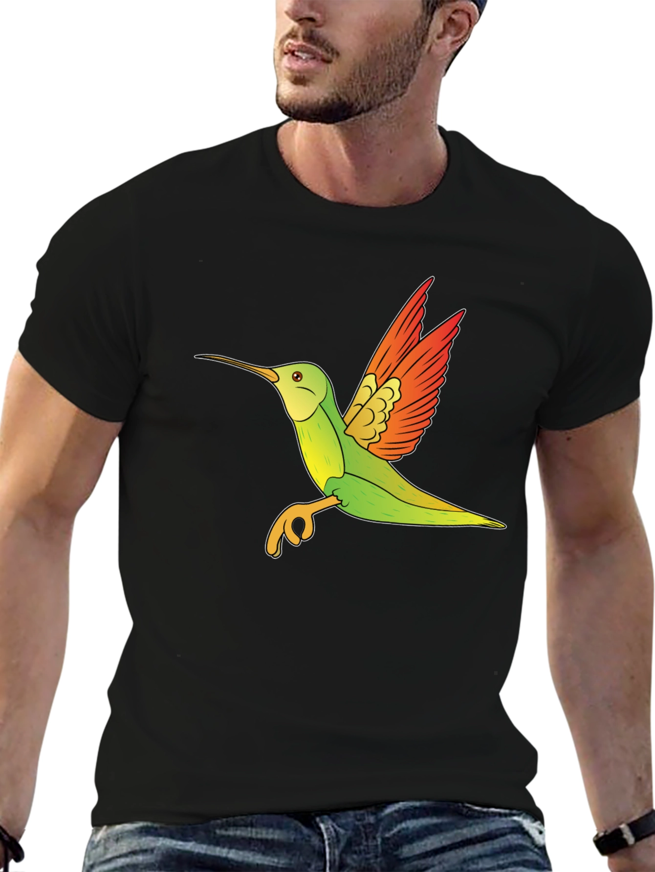 Hummingbird Graphic Tee - Black Cotton Blend