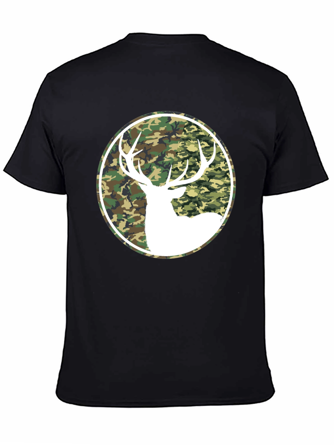 Camo Deer Graphic Tee - Black Cotton T-Shirt