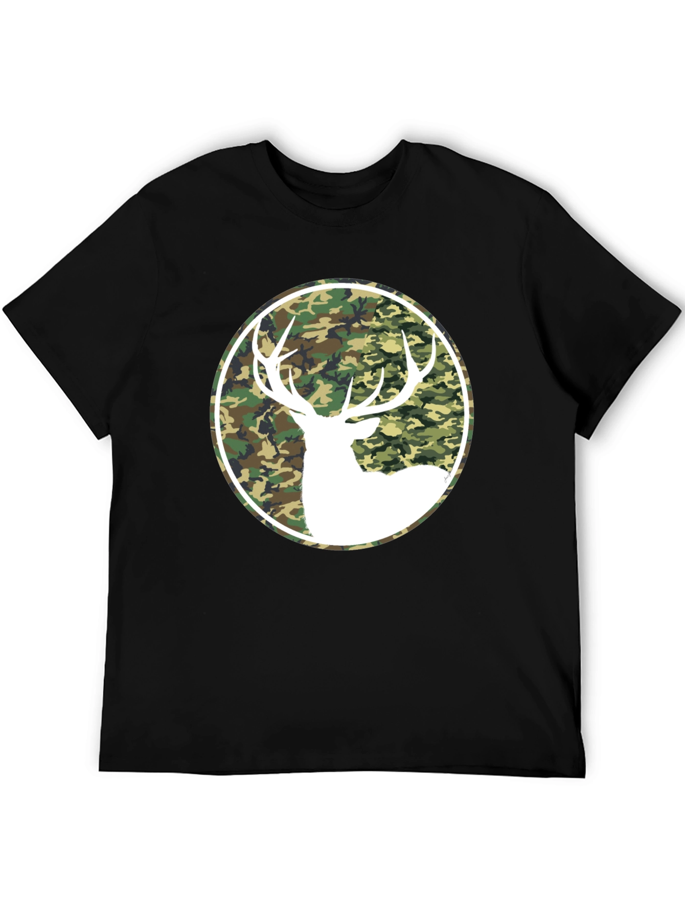 Camo Deer Graphic Tee - Black Cotton T-Shirt