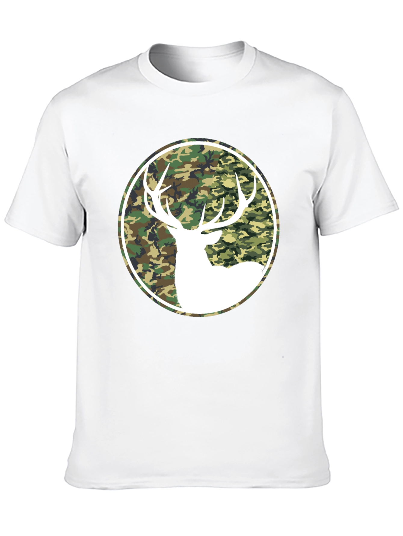 Camo Deer Graphic Tee - Black Cotton T-Shirt