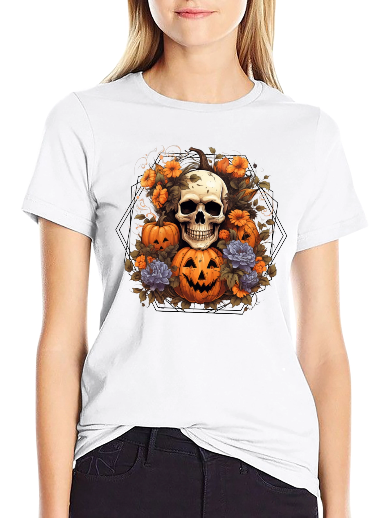 Halloween Skull & Pumpkin T-Shirt