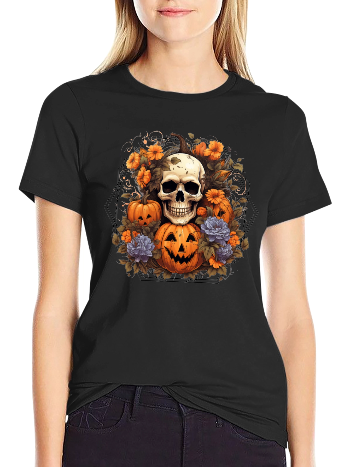 Halloween Skull & Pumpkin T-Shirt