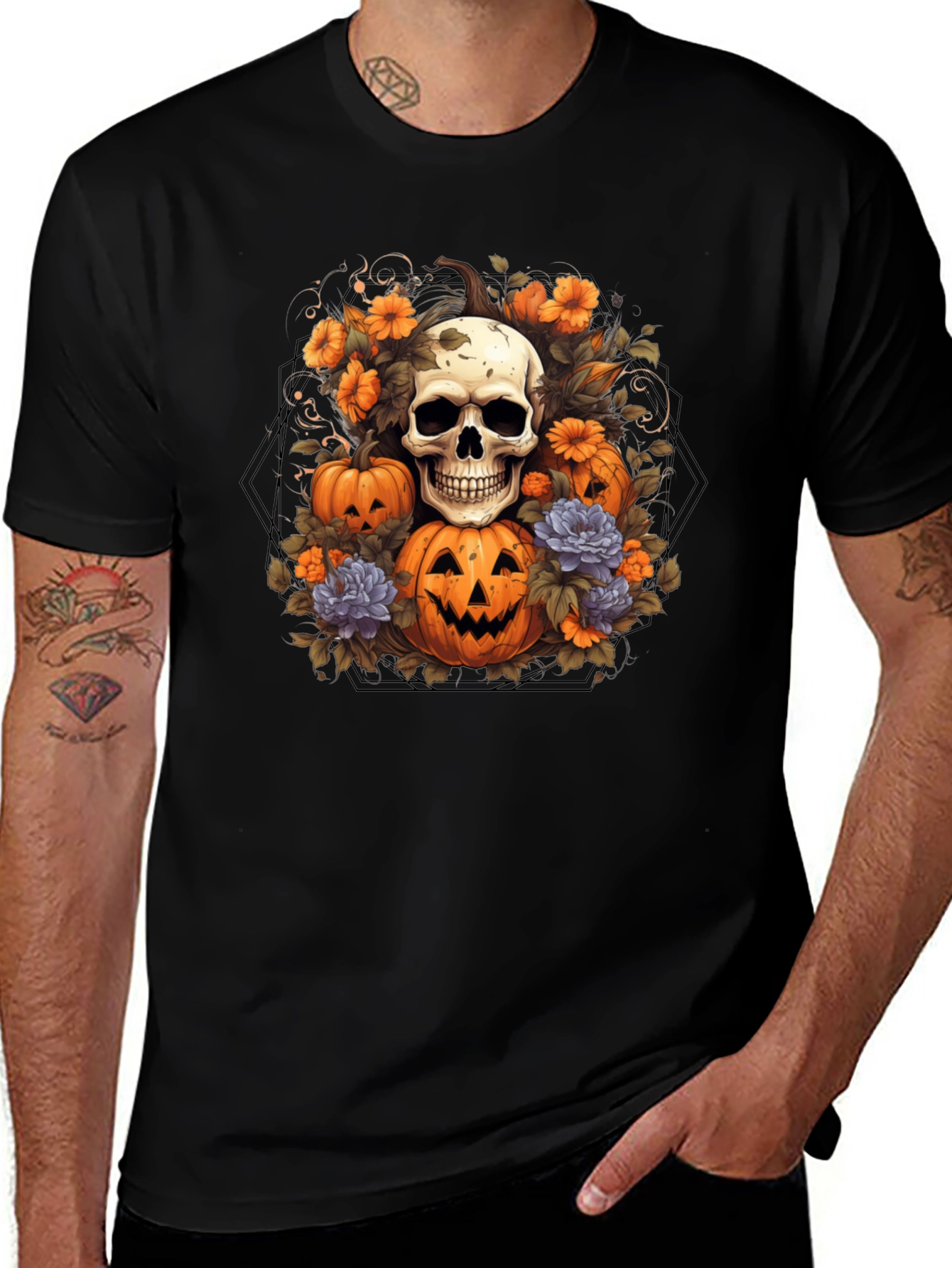 Halloween Skull & Pumpkin T-Shirt