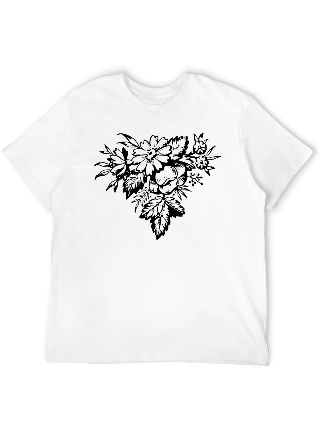 Floral Graphic Print Black Crew Neck T-Shirt