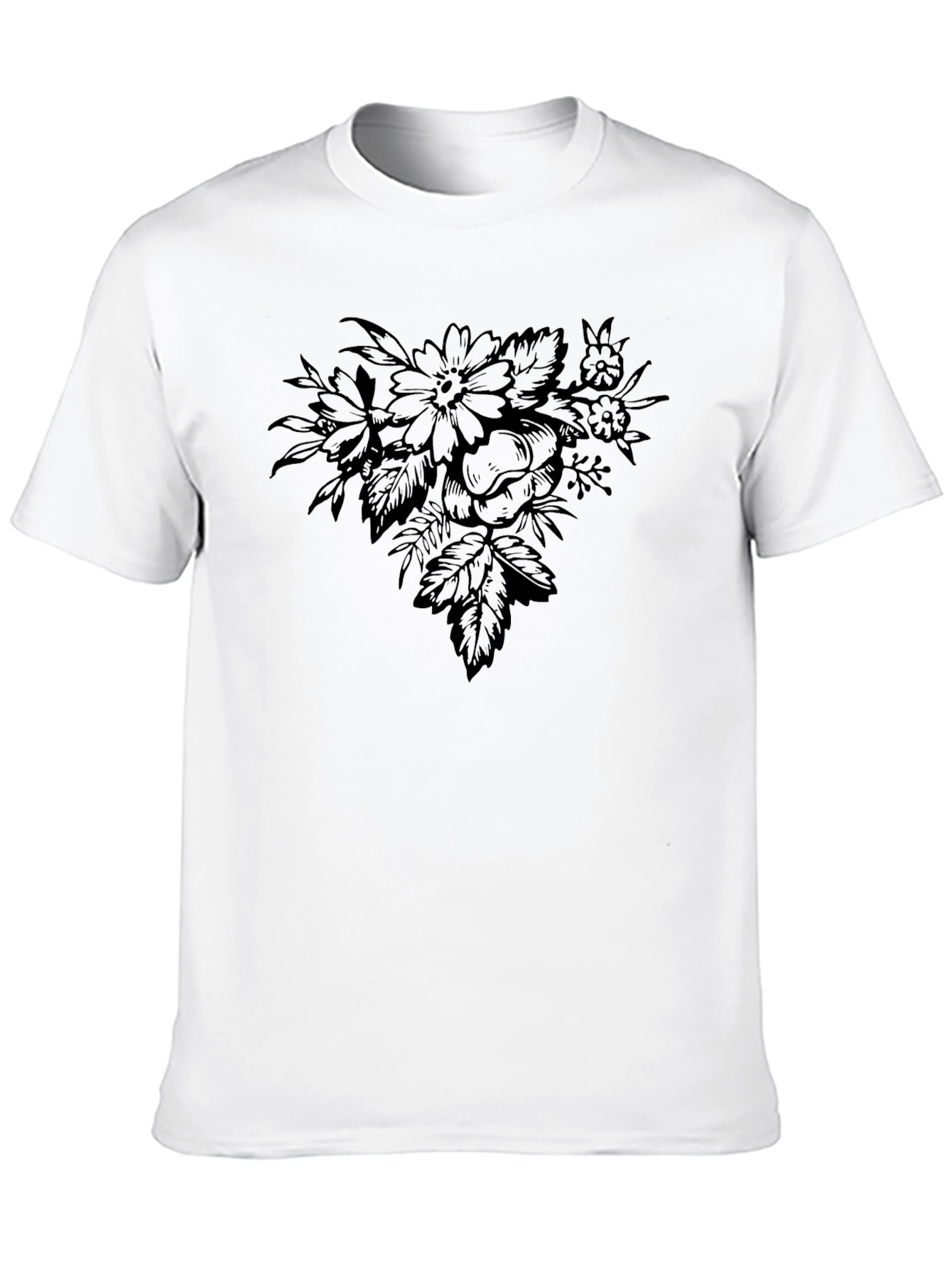Floral Graphic Print Black Crew Neck T-Shirt