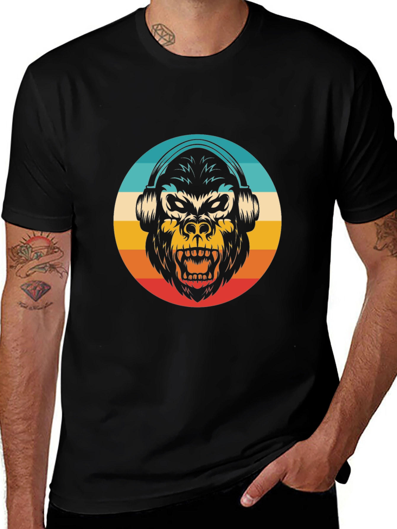Retro Gorilla Headphone T-Shirt