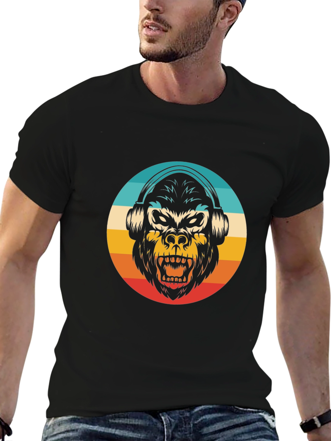 Retro Gorilla Headphone T-Shirt