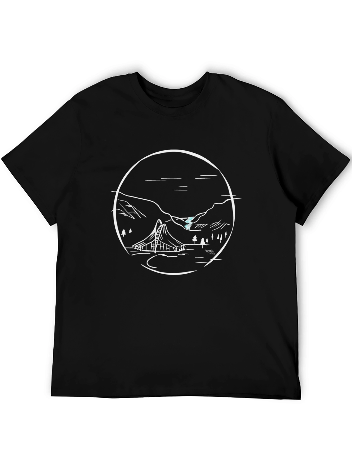 Black T-Shirt with Unique Mountain Landscape Design