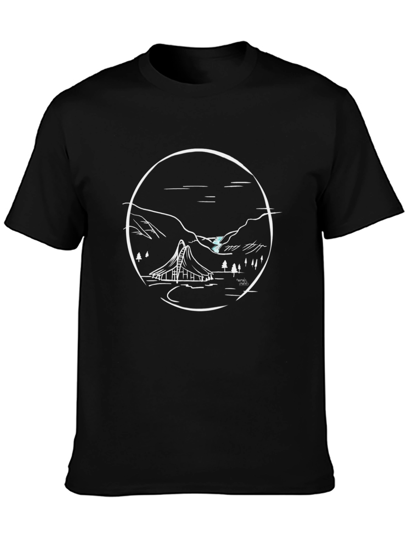 Black T-Shirt with Unique Mountain Landscape Design