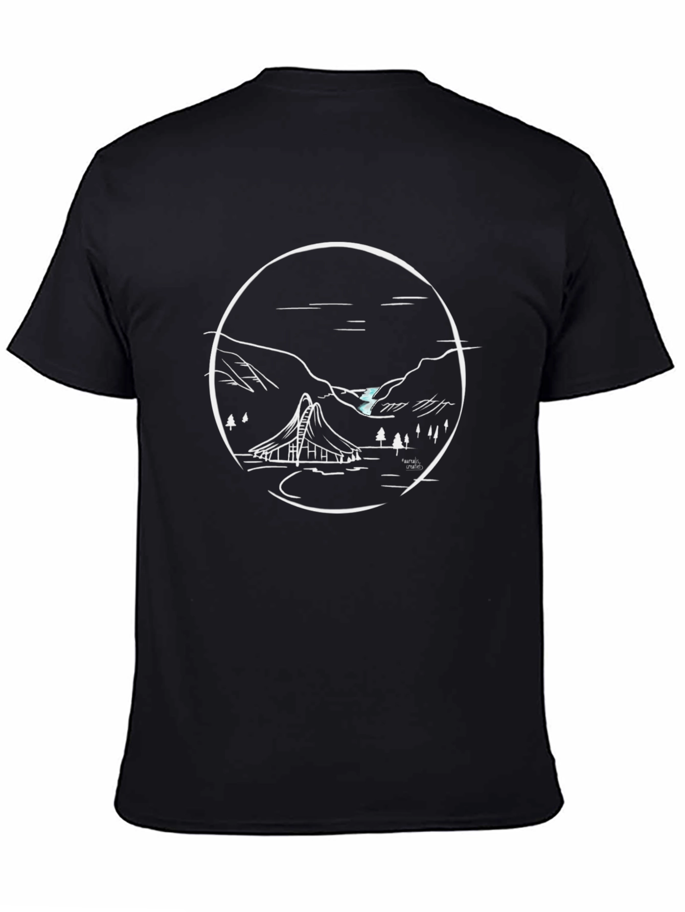 Black T-Shirt with Unique Mountain Landscape Design