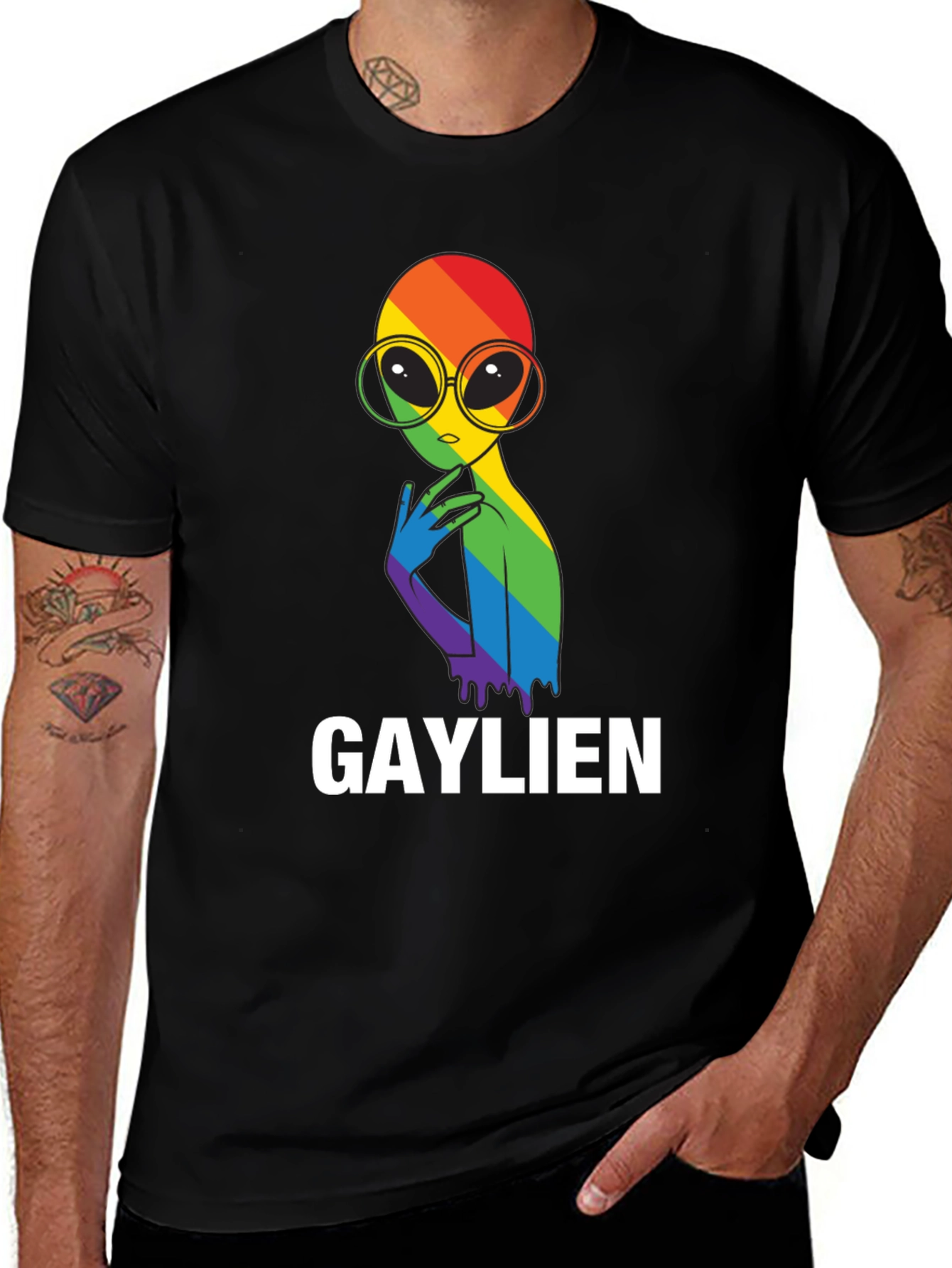 Gaylien Pride T-Shirt - Rainbow Alien Graphic Tee