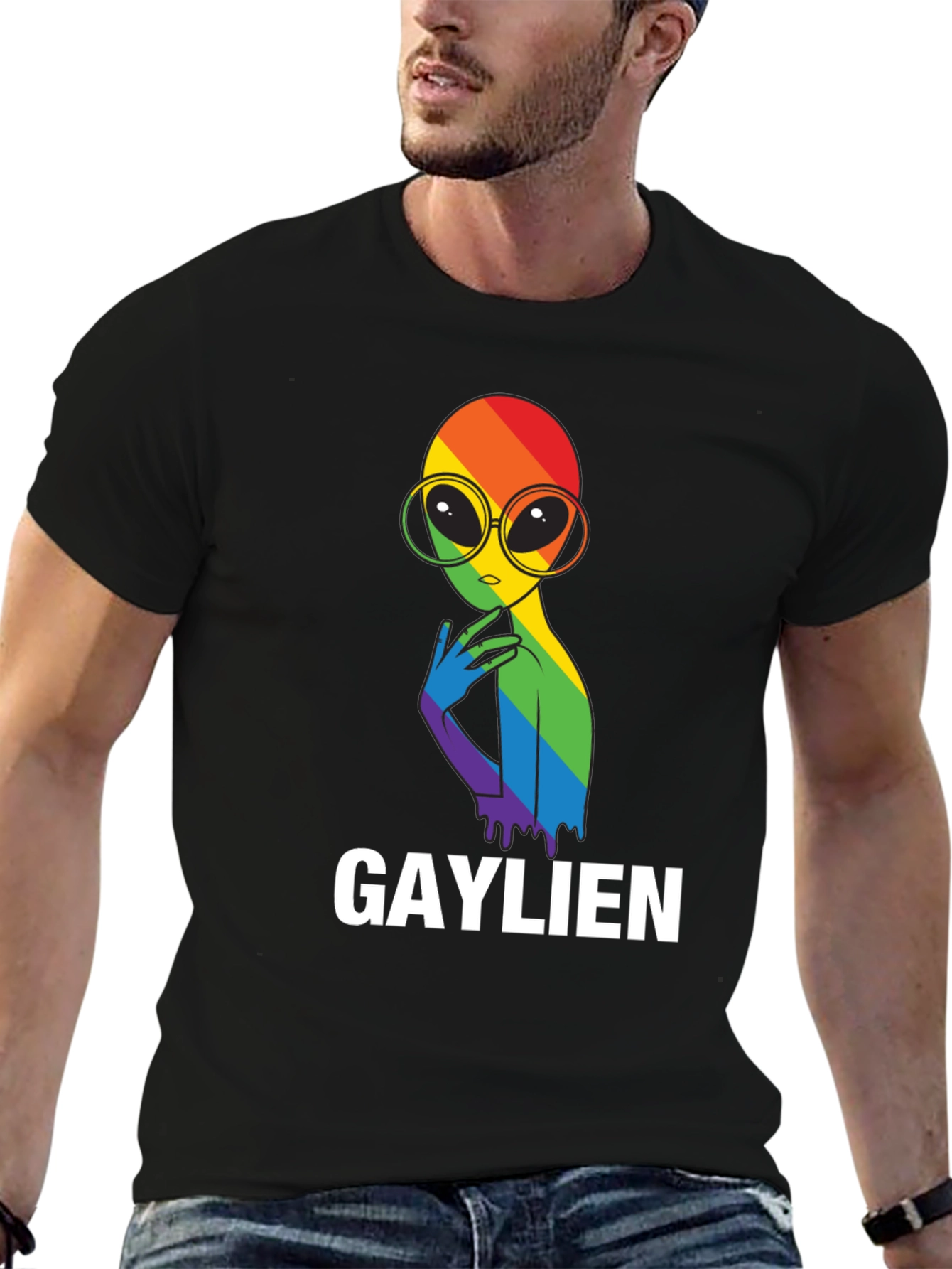 Gaylien Pride T-Shirt - Rainbow Alien Graphic Tee