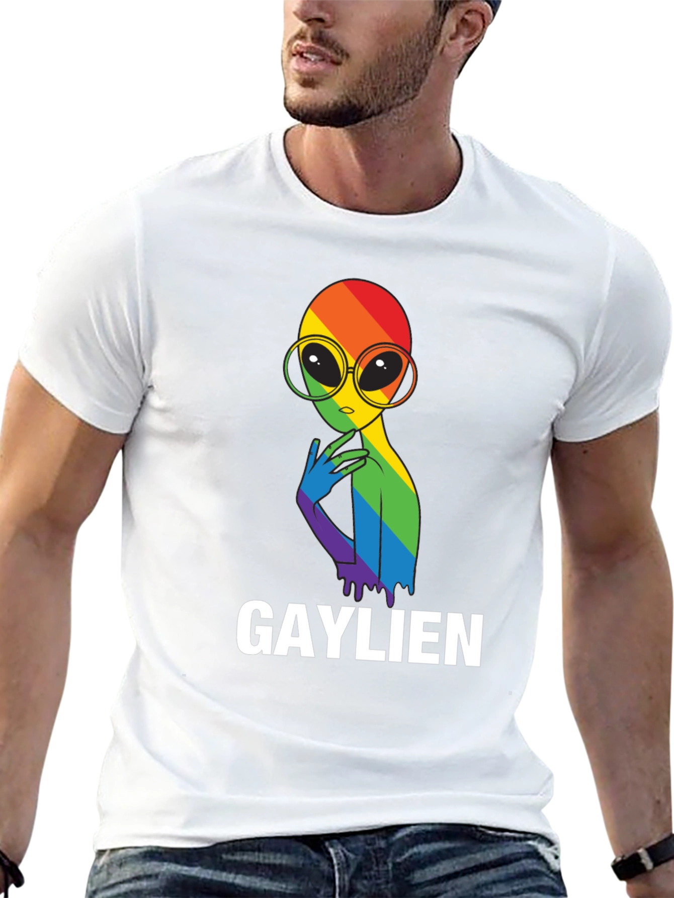 Gaylien Pride T-Shirt - Rainbow Alien Graphic Tee