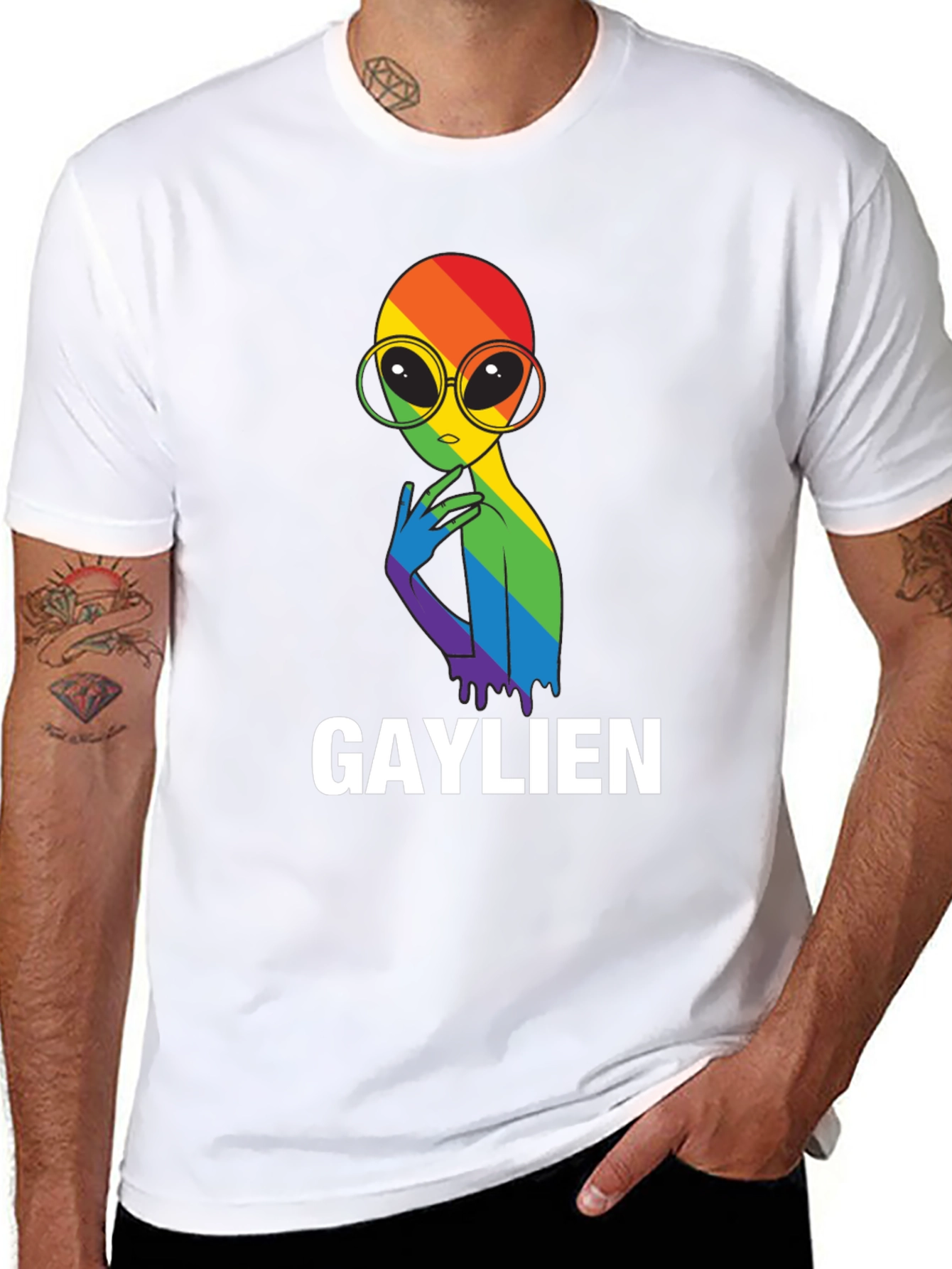 Gaylien Pride T-Shirt - Rainbow Alien Graphic Tee