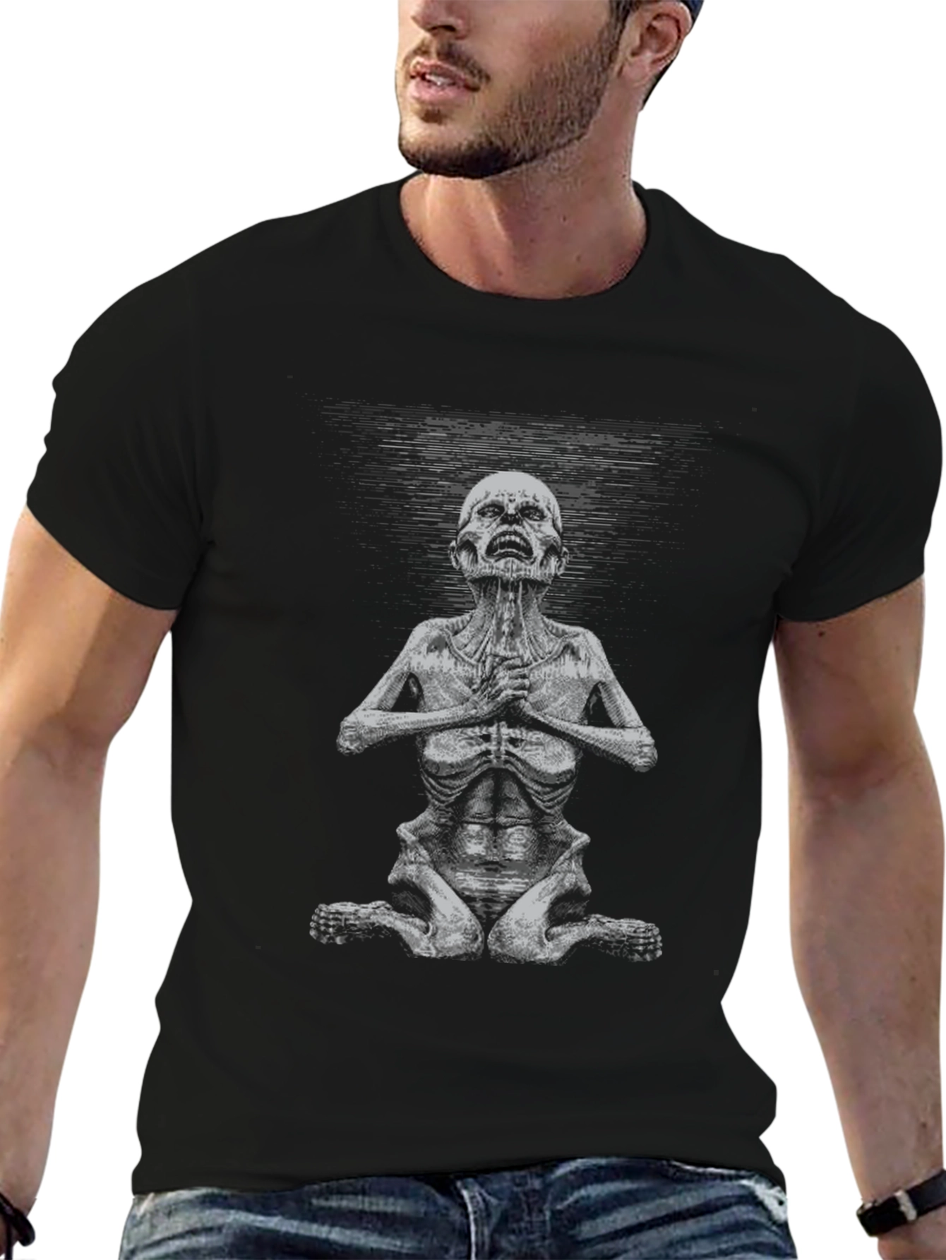 Meditating Skeleton Graphic Tee - Unisex Black T-Shirt