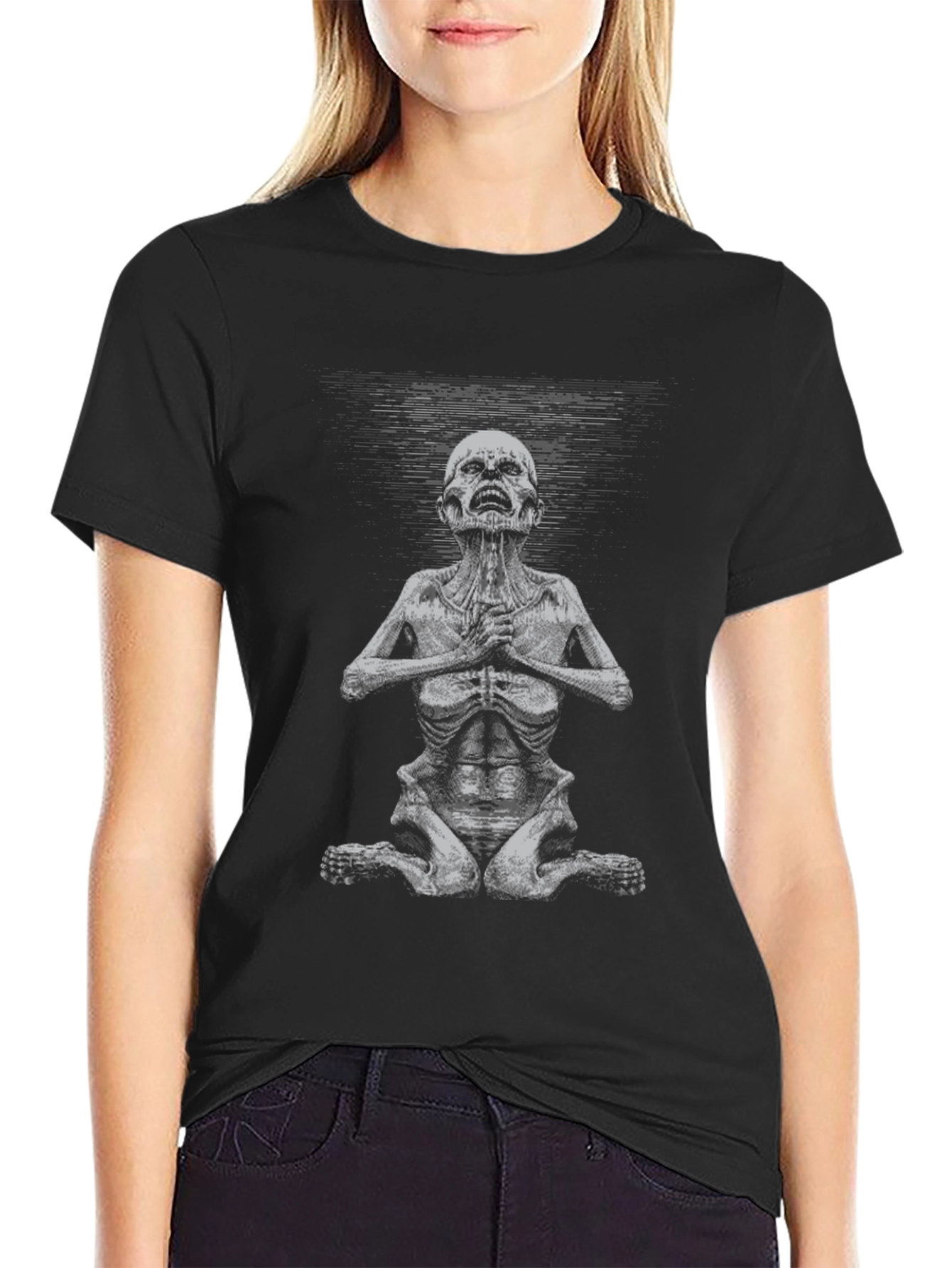 Meditating Skeleton Graphic Tee - Unisex Black T-Shirt