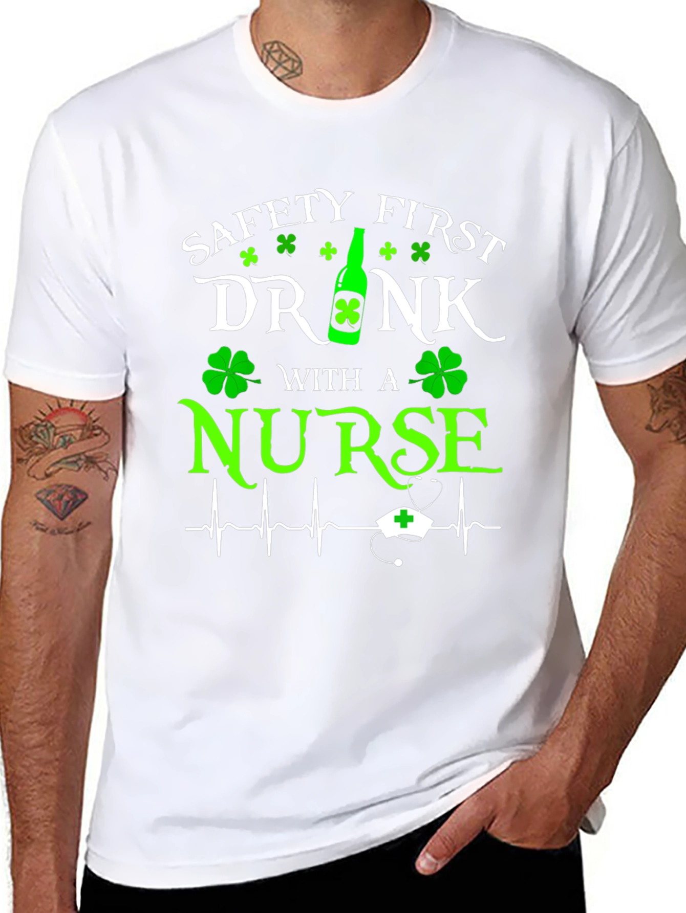 Safety First Drink With a Nurse Graphic T-Shirt