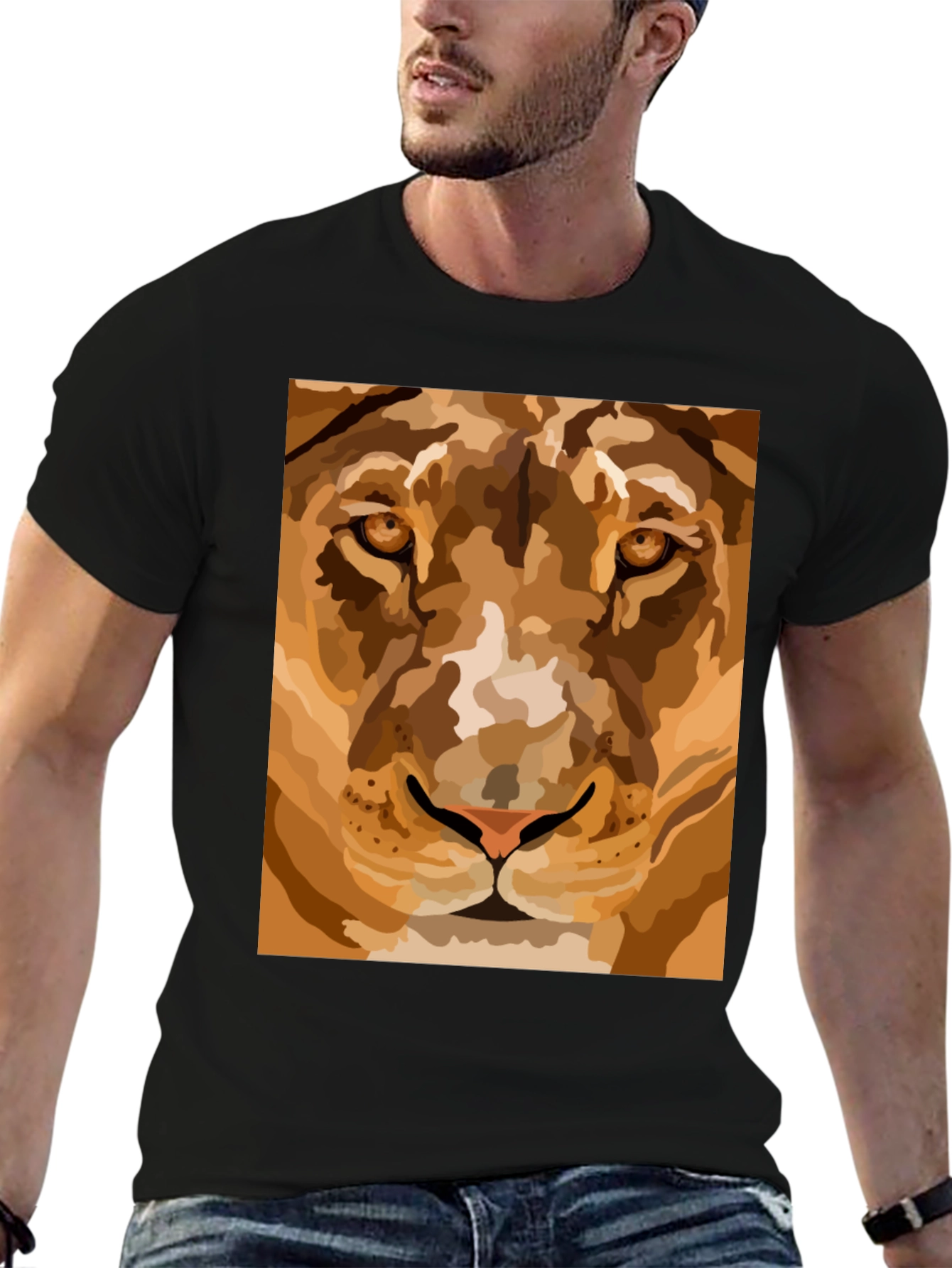 Lion Face Graphic Tee - Mens Black T-Shirt