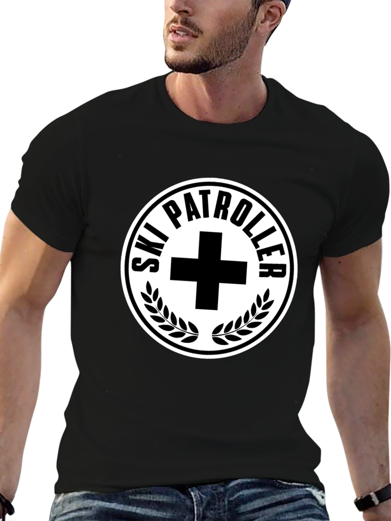 Ski Patrol T-Shirt - Black with White Emblem
