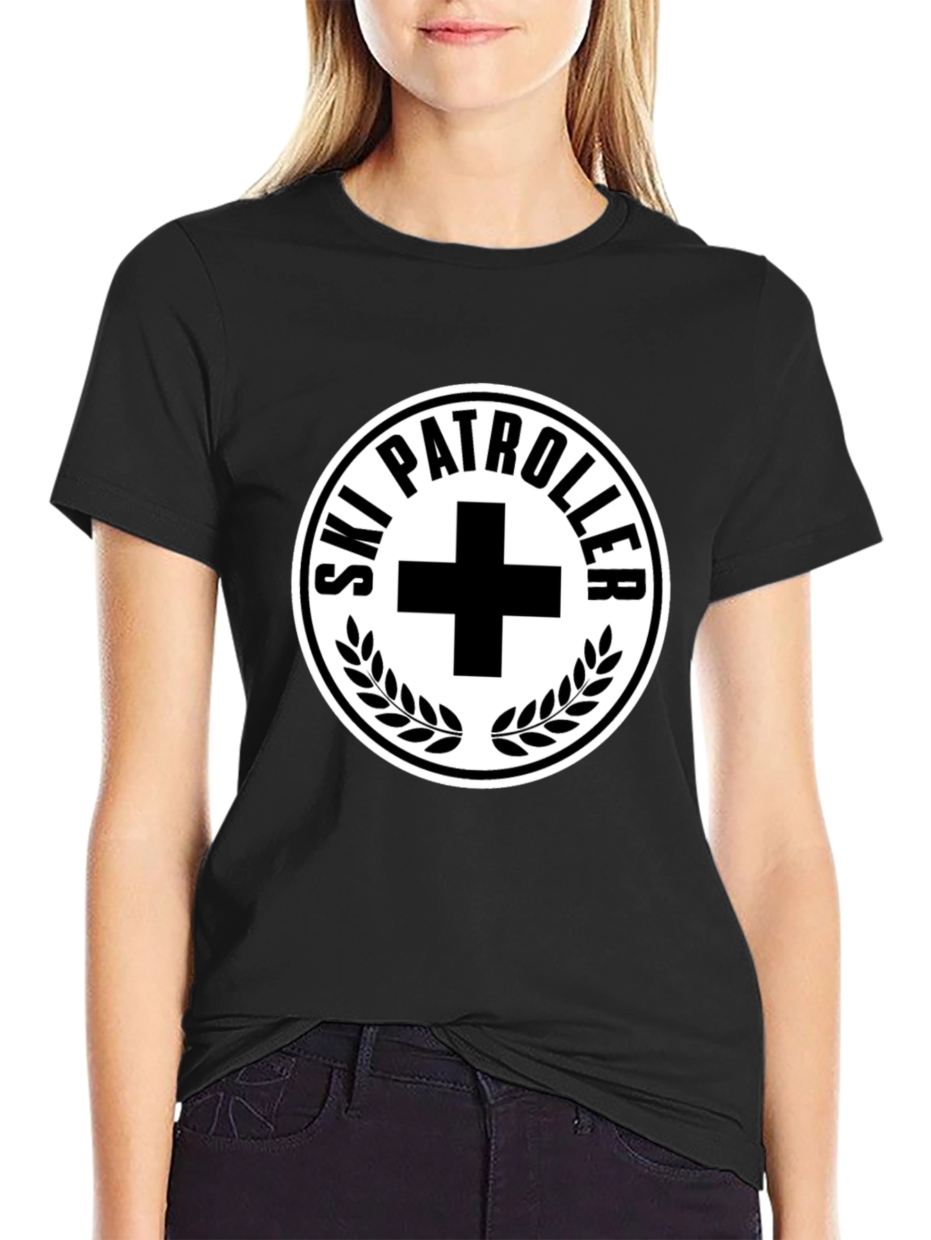 Ski Patrol T-Shirt - Black with White Emblem