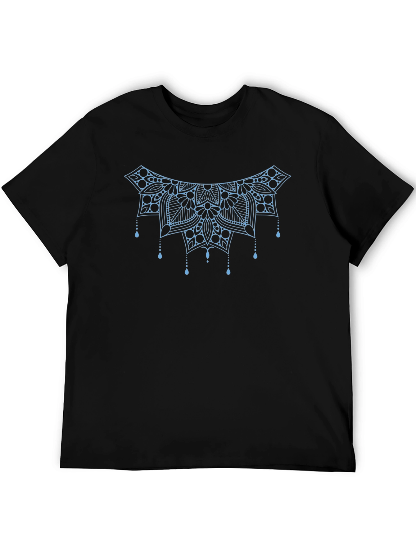 Stylish Black Tee with Light Blue Mandala Design