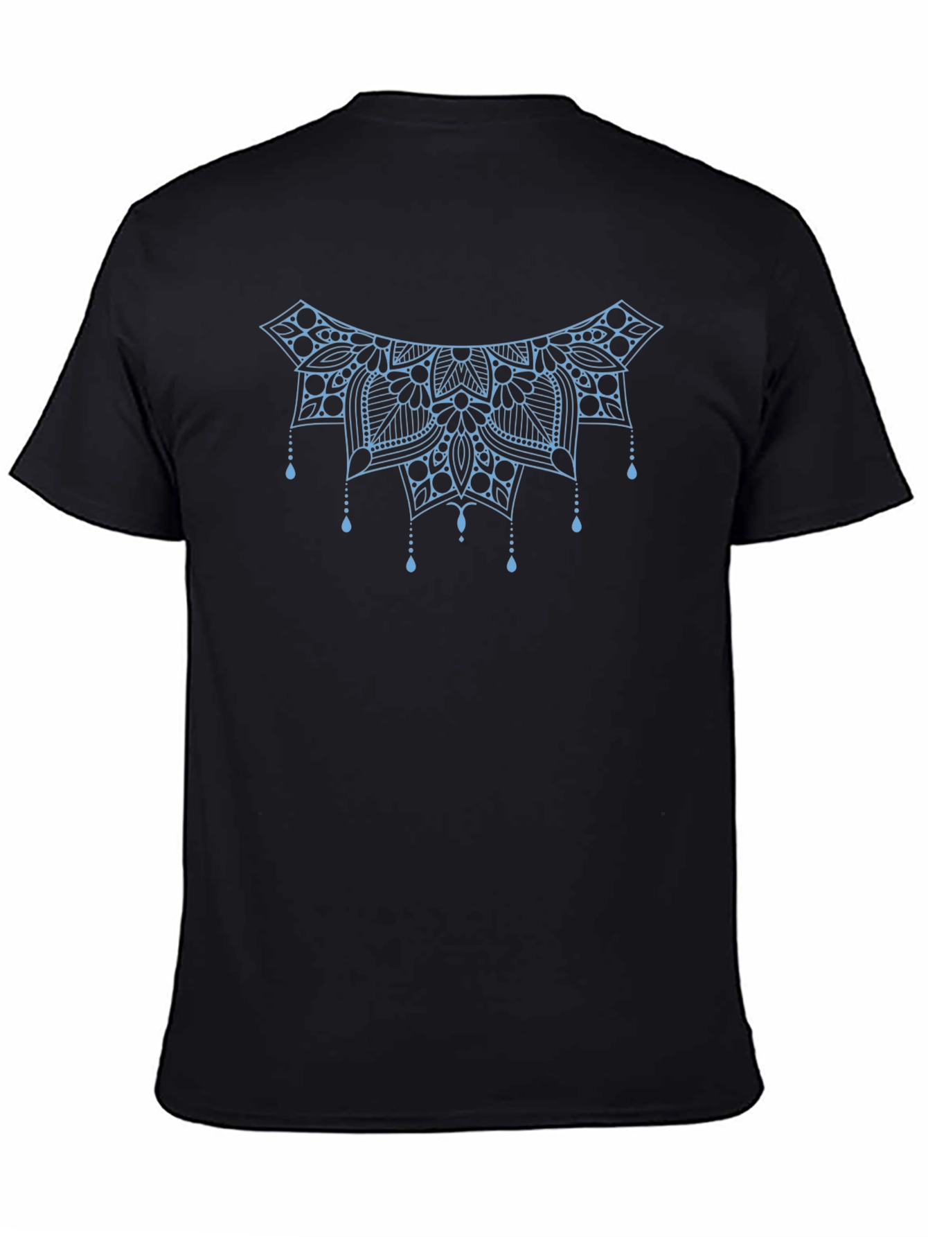 Stylish Black Tee with Light Blue Mandala Design