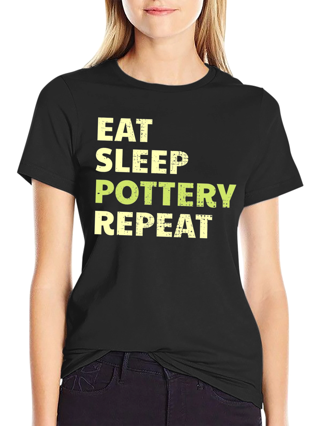 Eat Sleep Pottery Repeat T-Shirt Black Graphic Tee