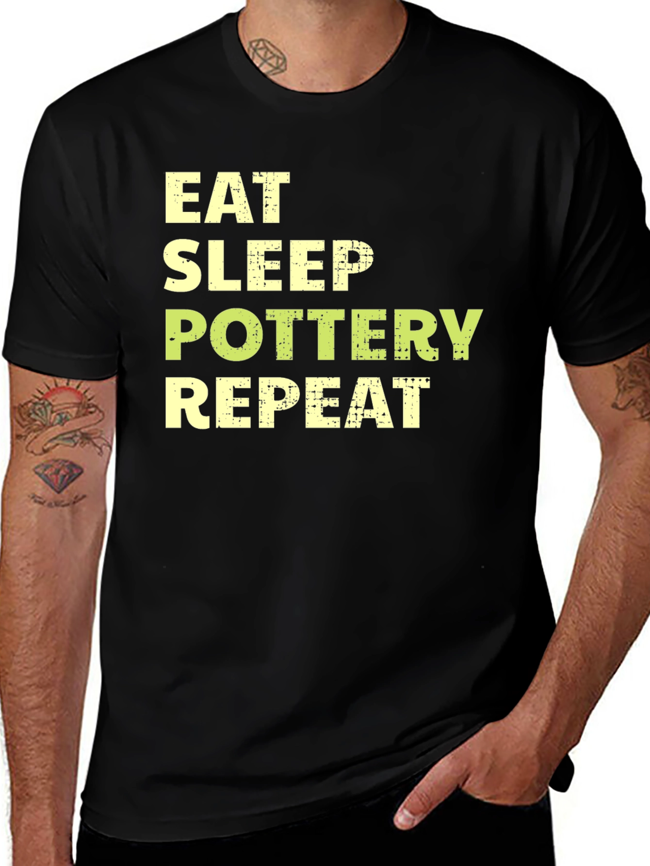 Eat Sleep Pottery Repeat T-Shirt Black Graphic Tee