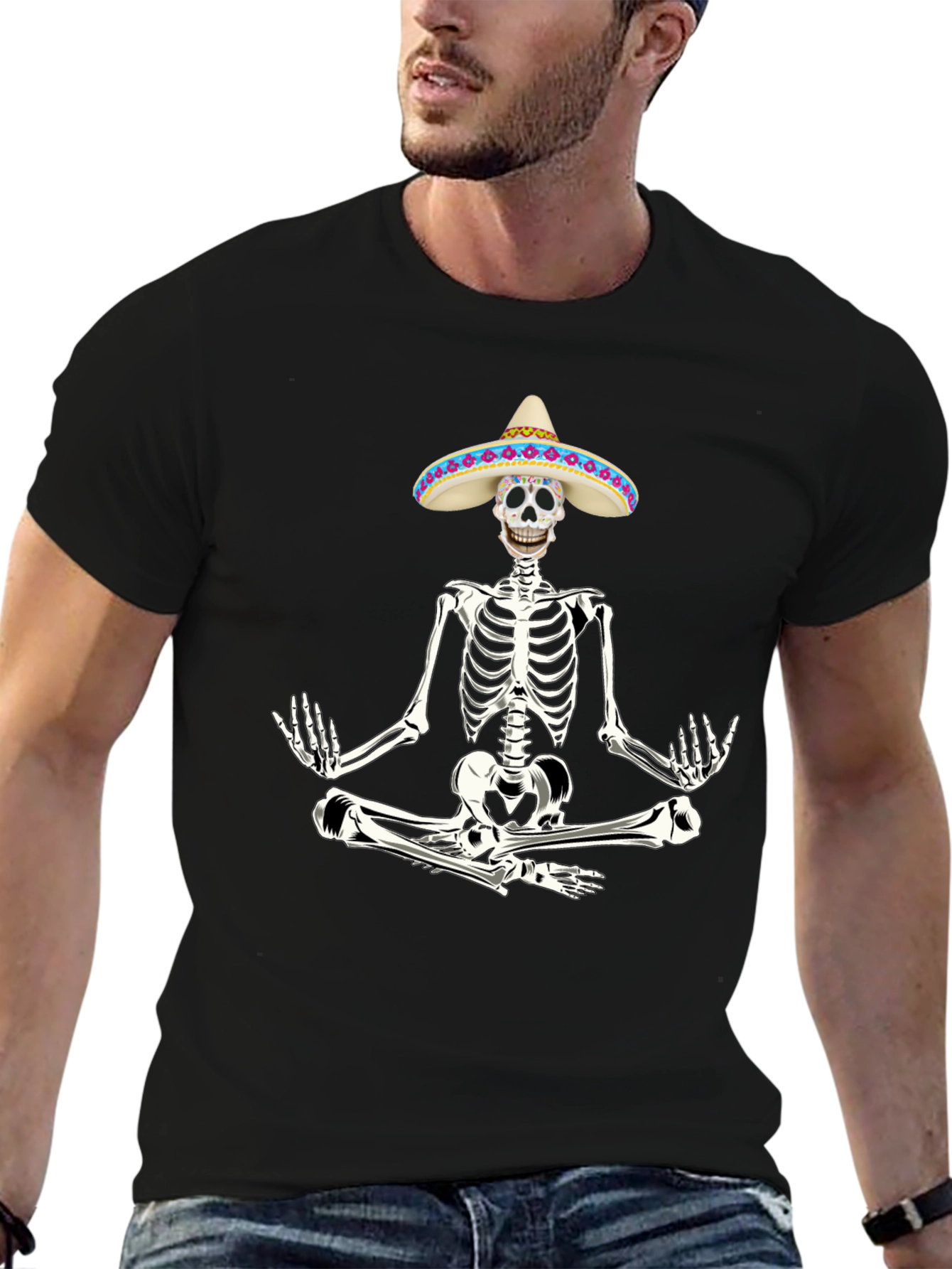 Meditating Skeleton in Sombrero T-Shirt