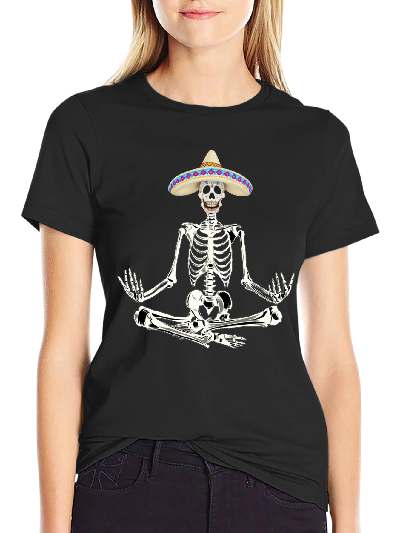 Meditating Skeleton in Sombrero T-Shirt