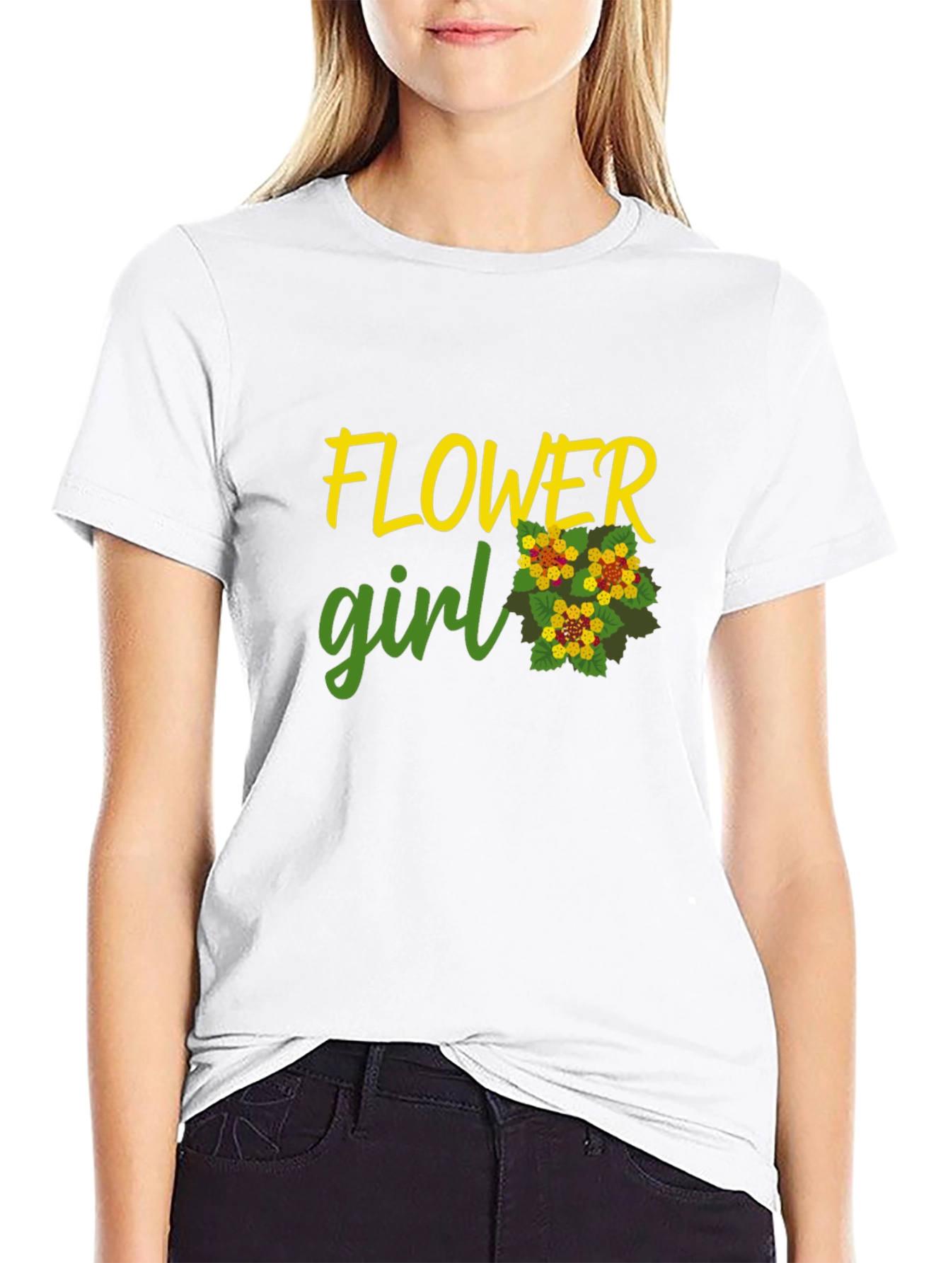 Flower Girl Graphic Tee - Black Cotton Casual Shirt