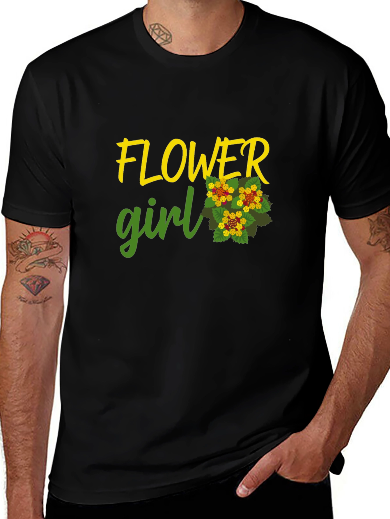 Flower Girl Graphic Tee - Black Cotton Casual Shirt