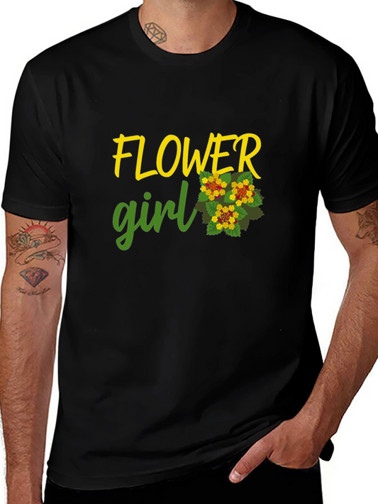 Flower Girl Graphic Tee - Black Cotton Casual Shirt