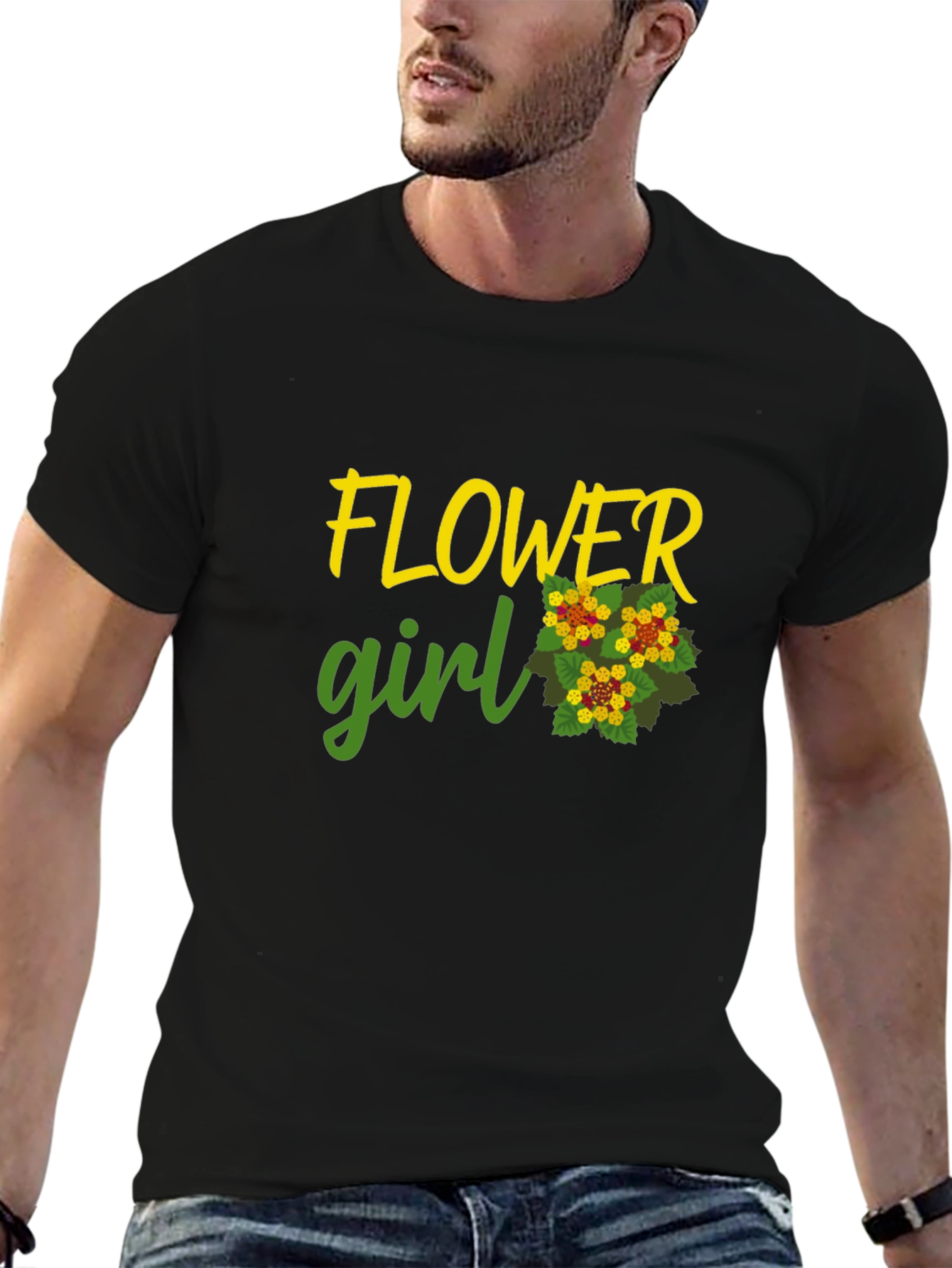 Flower Girl Graphic Tee - Black Cotton Casual Shirt