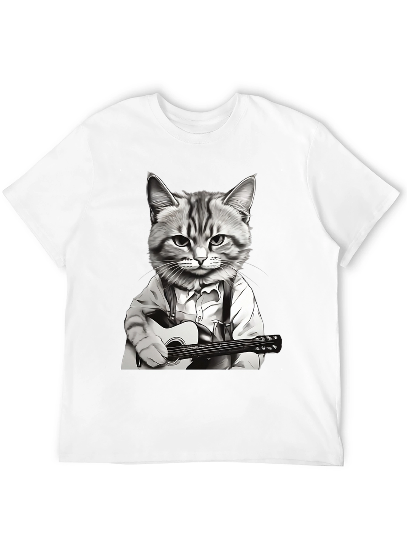 Cat Musician Graphic Tee - Black Cotton T-Shirt