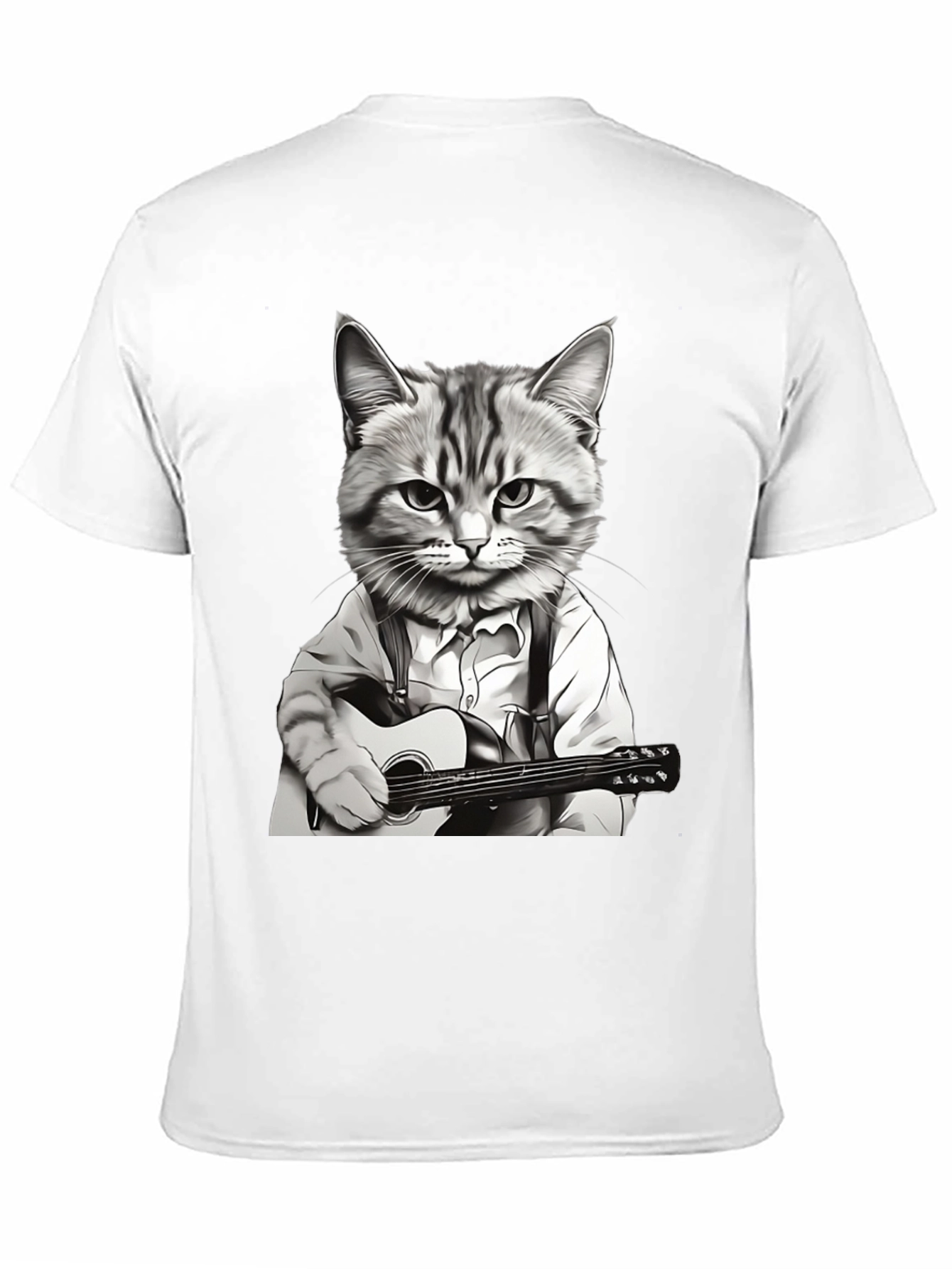 Cat Musician Graphic Tee - Black Cotton T-Shirt