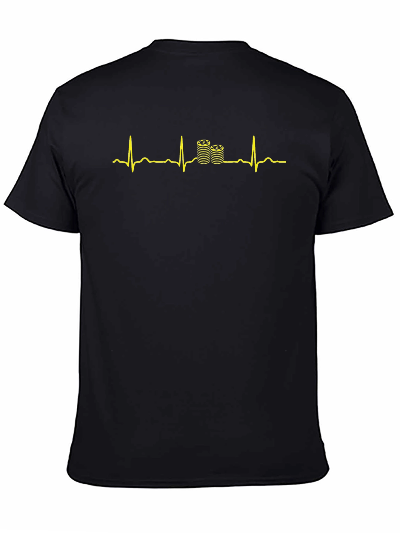 Poker Chip Heartbeat T-Shirt - Black Cotton Tee