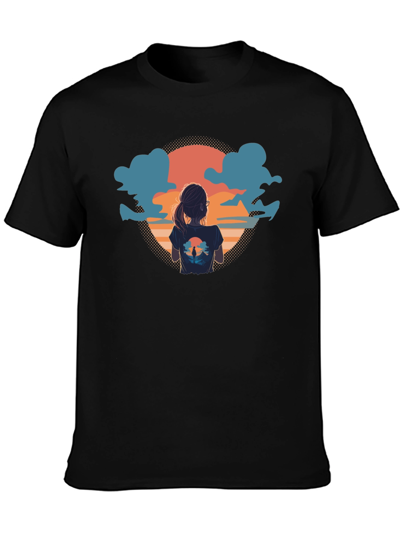 Sunset View Graphic Tee - Soft Black Cotton