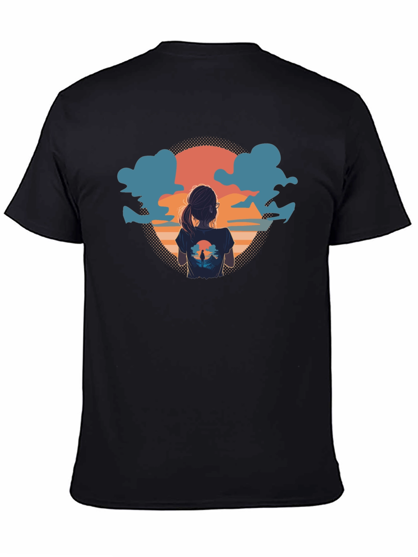 Sunset View Graphic Tee - Soft Black Cotton