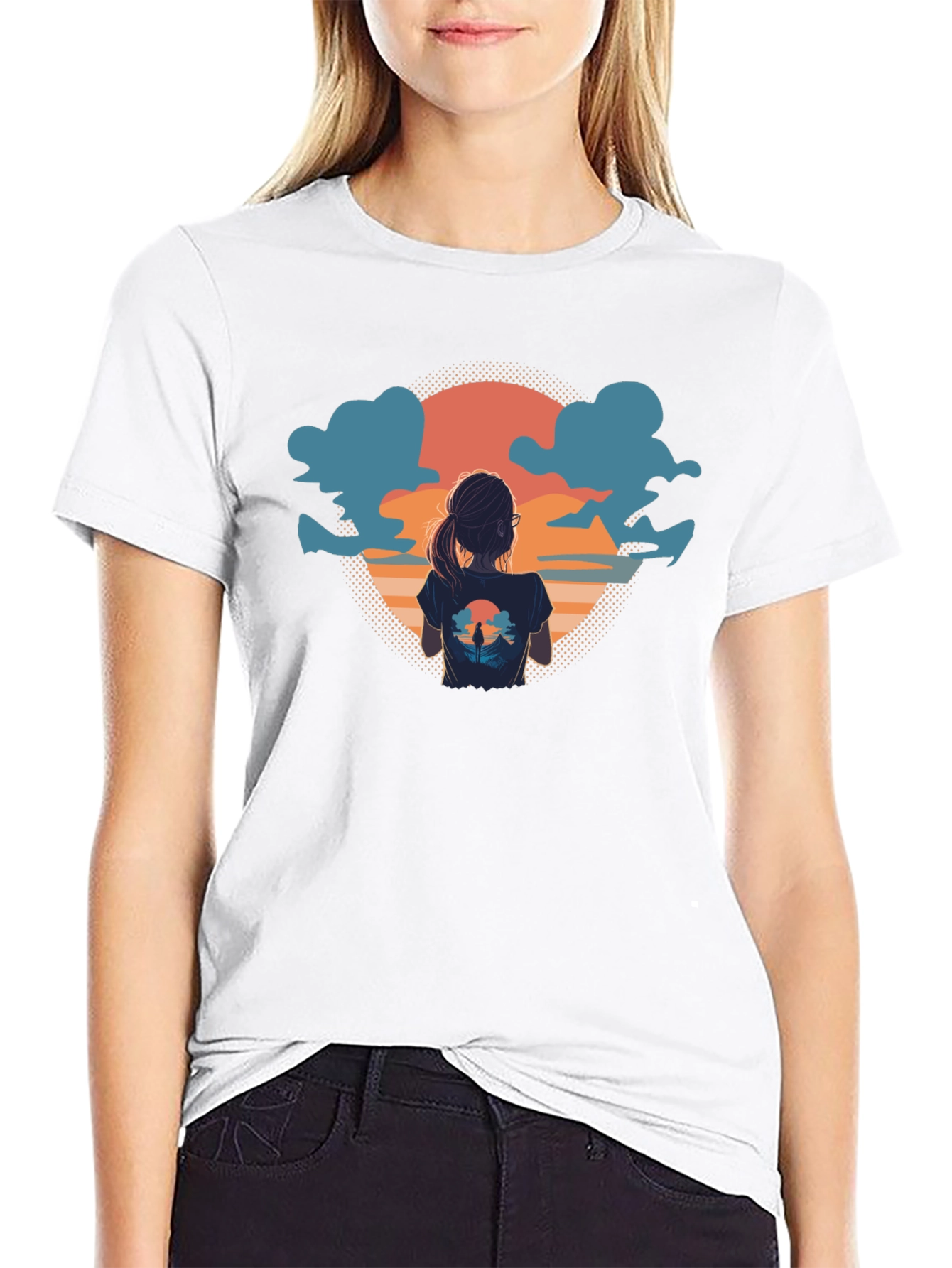 Sunset View Graphic Tee - Soft Black Cotton